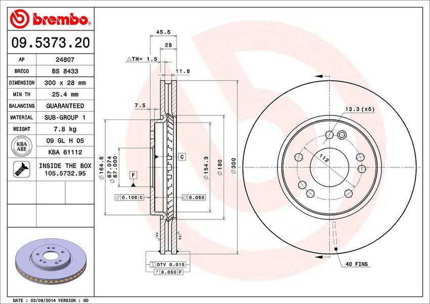 Mercedes Brembo Disc Brake Rotor - Front (300mm) 129421201264